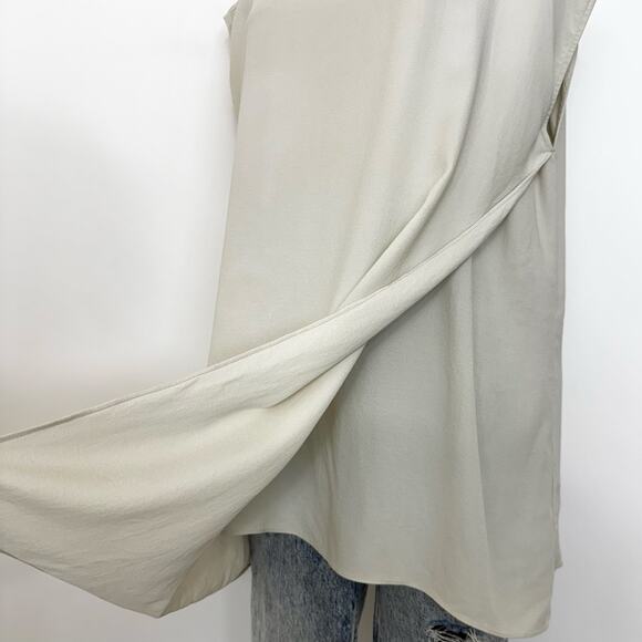 Eileen Fisher Silk Crepe Tunic Asymmetrical Hem Blouse Top Bone L - Picture 5 of 10